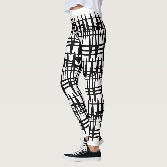 Minimalist Modern Black and White Abstract art Leggings (Left)