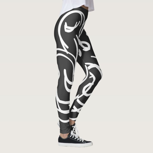 Minimalist Modern Black and White Abstract art Leggings (Right)