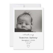 Minimalist Modern Black and White Baby Photo Birth Announcement