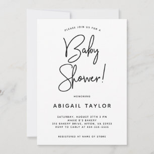Minimalist Modern Black and White Baby Shower Invitation