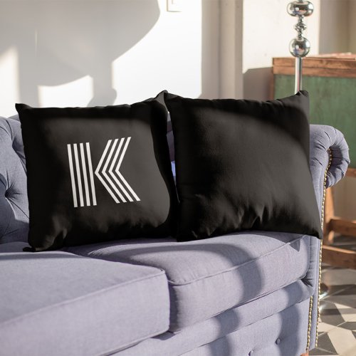 Minimalist Modern Black and White Monogram Throw Pillow