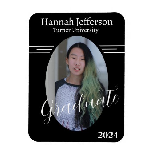 Minimalist Modern Black and White Photo Graduation Magnet