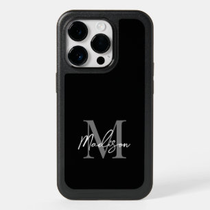 Minimalist Modern Black And White Script Monogram OtterBox iPhone 14 Pro Case