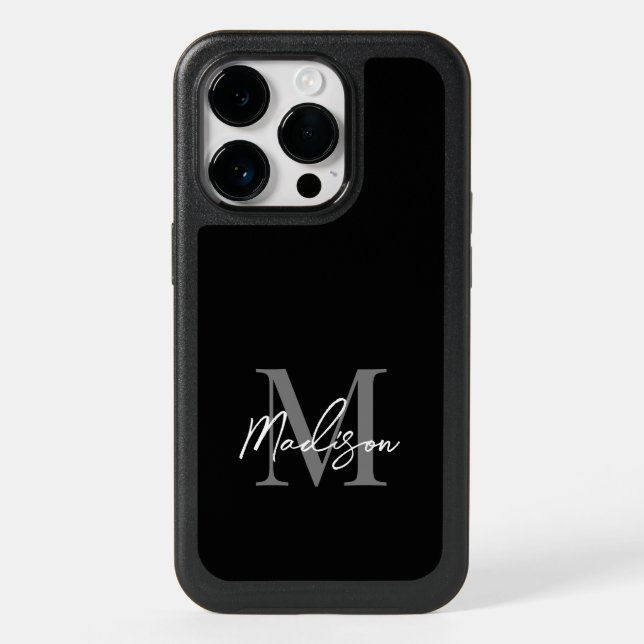 Minimalist Modern Black And White Script Monogram Otterbox iPhone Case (Back)