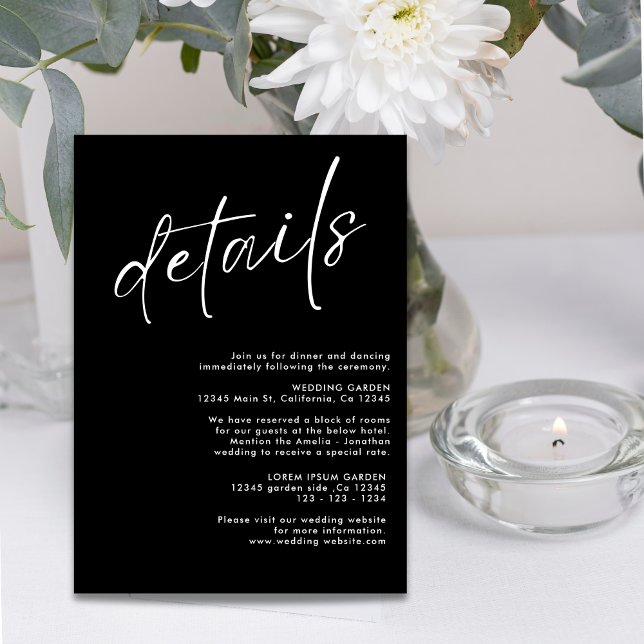 Minimalist modern black and white wedding details enclosure card (Creator Uploaded)