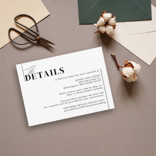 Minimalist Modern Black And White Wedding Details  Enclosure Card