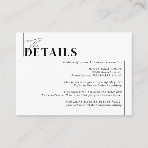 Minimalist Modern Black And White Wedding Details  Enclosure Card