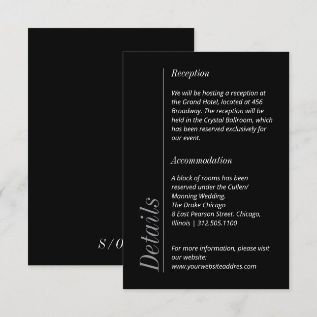 Minimalist Modern Black and White Wedding Info Enclosure Card (Front/Back)
