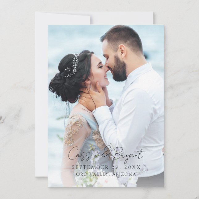 Minimalist Modern Black and White Wedding Photo Thank You Card (Front)