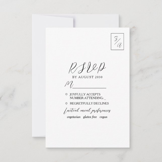 Minimalist Modern Black and White Wedding RSVP (Front)