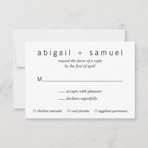 Minimalist Modern Black and White Wedding RSVP Card