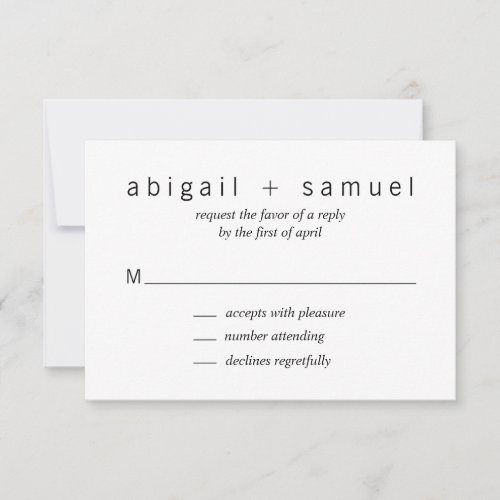 Minimalist Modern Black and White Wedding RSVP Card