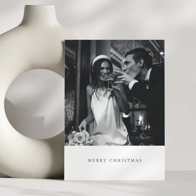 Minimalist Modern Black Christmas Photo Wedding Holiday Card (Creator Uploaded)