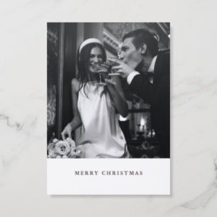 Minimalist Modern Black Christmas Photo Wedding Letterpress Photo Cards