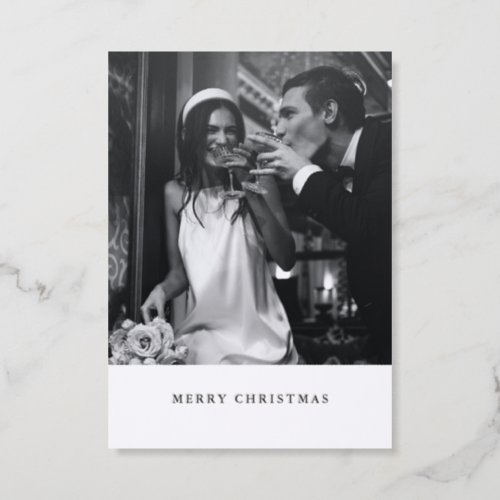 Minimalist Modern Black Christmas Photo Wedding Letterpress Photo Cards