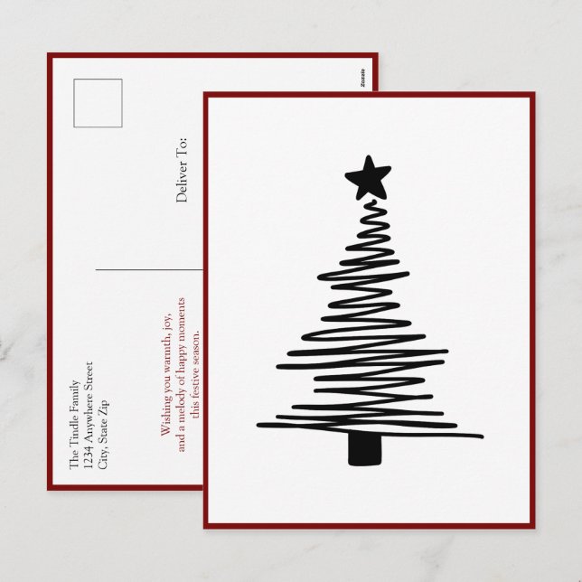 Minimalist Modern Black Christmas Tree Christmas Holiday Postcard (Front/Back)