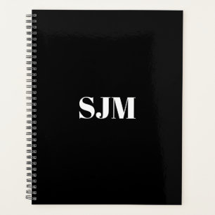 Minimalist modern black custom monogram initials planner