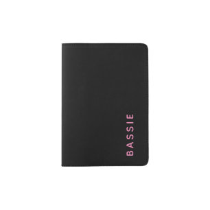 Minimalist modern black custom name passport holder