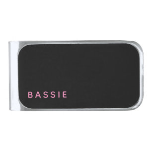 Minimalist modern black custom name silver finish money clip