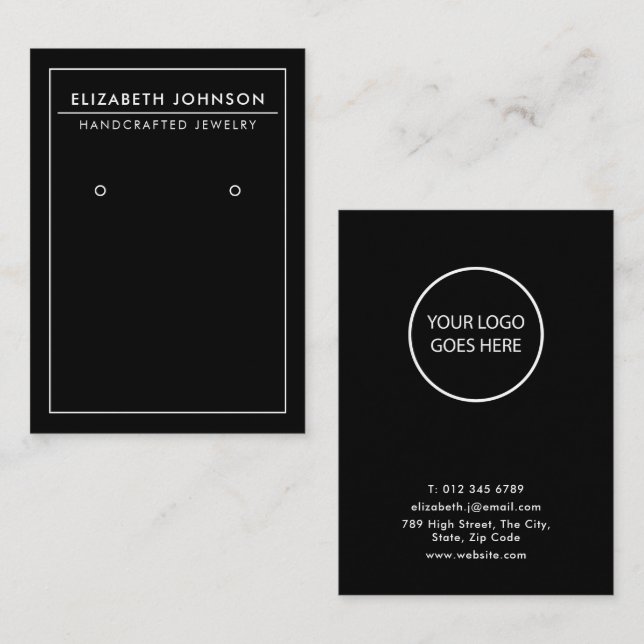 Minimalist Modern Black Earring Display Card (Front/Back)