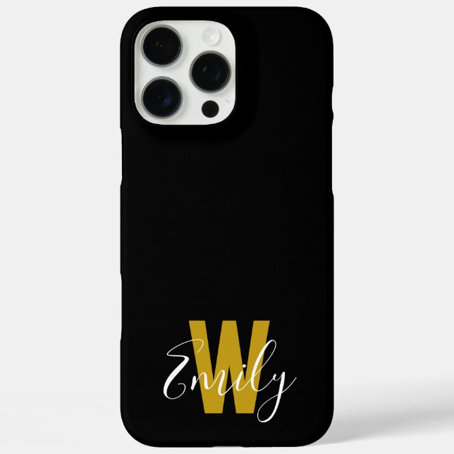 Minimalist Modern Black Gold Monogram Case-Mate iPhone Case (Back)