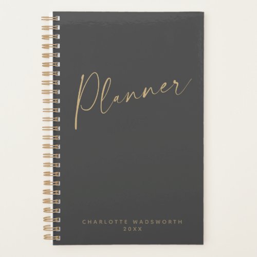 Minimalist Modern Black Gold Personalized Weekly Planner