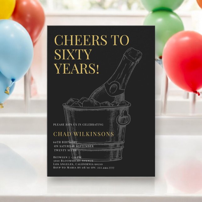 Minimalist modern Black Gold  photo 60TH Birthday  Invitation (Creator Uploaded)