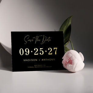 Minimalist Modern Black Gold Save The Date Foil Invitation