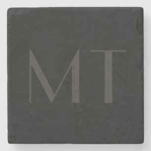 Minimalist Modern Black Gray Elegant Monogram Stone Coaster