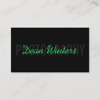 Minimalist Modern Black Green Photographer Business Card by MG_BusinessCards at Zazzle