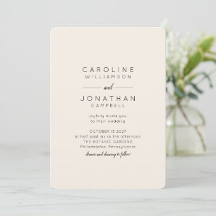 Minimalist Modern Black Ivory Full Name Wedding Invitation