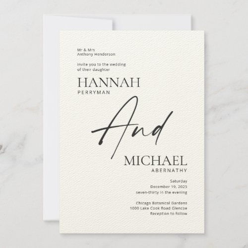 Minimalist Modern Black Ivory Invitation