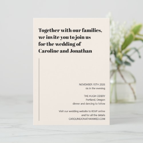 Minimalist Modern Black Ivory Simple Wedding Invitation