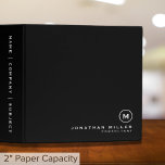 Minimalist Modern Black Monogram 2" 3 Ring Binder<br><div class="desc">Modern professional 2" 3 ring binder features a minimal design in a classic black and white color palette. Custom name presented in the lower right hand corner in stylish simple font with a complimentary minimal monogram medallion. Shown with a custom name and monogram initial on the front in modern typography,...</div>