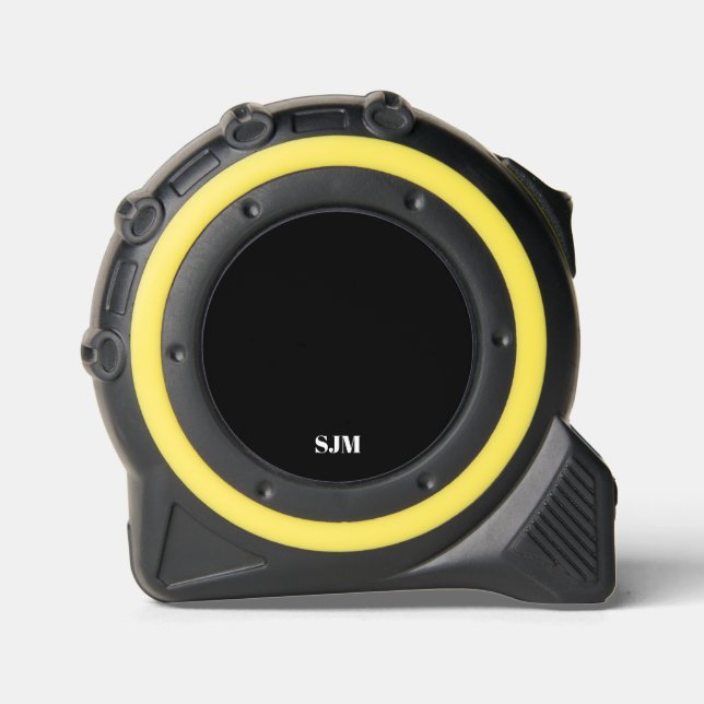 Minimalist modern black monogram initials or name tape measure (Front)