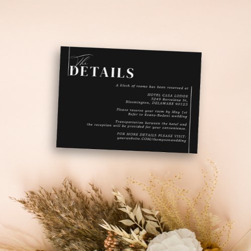 Minimalist Modern Black Moody Wedding Details Enclosure Card