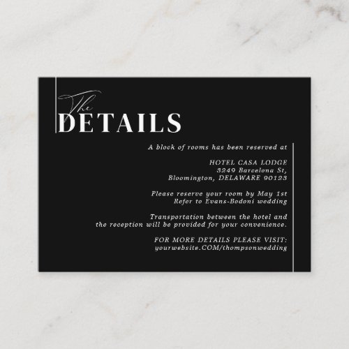 Minimalist Modern Black Moody Wedding Details Enclosure Card