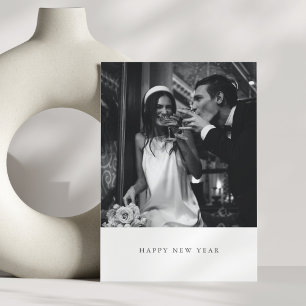 Minimalist Modern Black New Year Photo Wedding Holiday Card