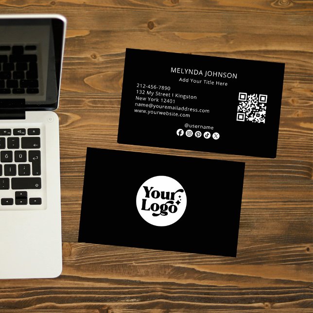 Minimalist Modern Black QR Code Social Media Business Card (Creator Uploaded)
