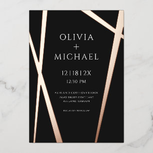 Minimalist Modern Black Rose Foil Invitation