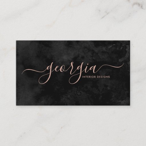 Minimalist Modern Black & Rose Gold Signature Business Card | Zazzle