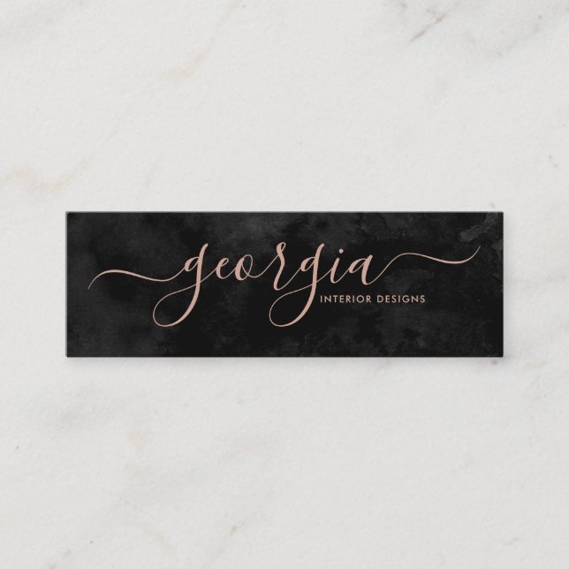 Minimalist Modern Black & Rose Gold Signature Mini Business Card (Front)
