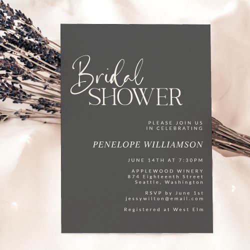 Minimalist Modern Black Script Bridal Shower Invitation