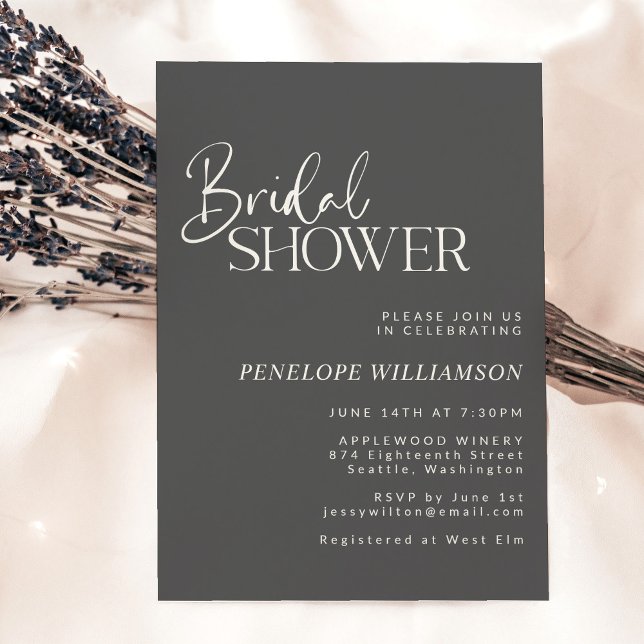 Minimalist Modern Black Script Bridal Shower Invitation (Creator Uploaded)