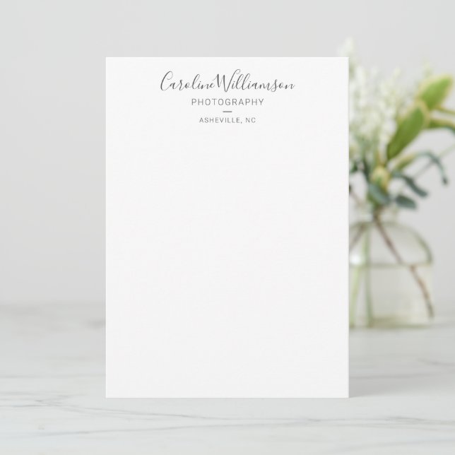 Minimalist Modern Black Script Custom Business Note Card (Standing Front)