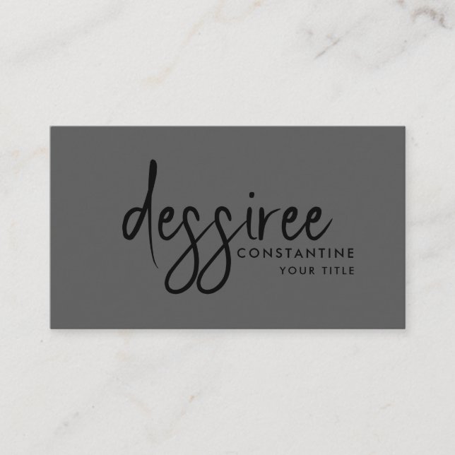 Minimalist Modern Black Script Gray Business Card (Front)