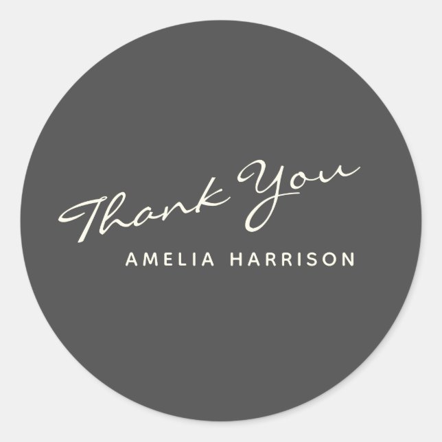 Minimalist Modern Black Script Name Thank You Classic Round Sticker (Front)