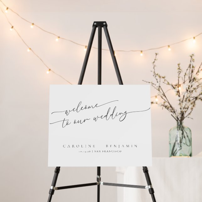 Minimalist Modern Black Script Wedding Welcome Foam Board (In Situ (Stand))