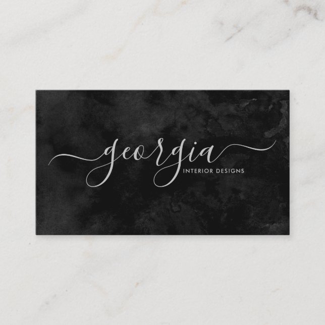 Minimalist Modern Black & Silver Signature Business Card (Front)
