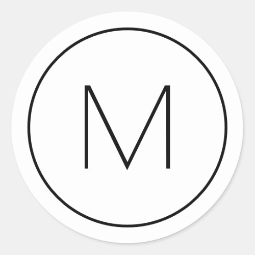 Minimalist Modern Black Single Letter Monogram Classic Round Sticker